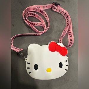 Hello Kitty Purse Shoulder Crossbody Round Pink Strap Silicone 3D Coin Case new
